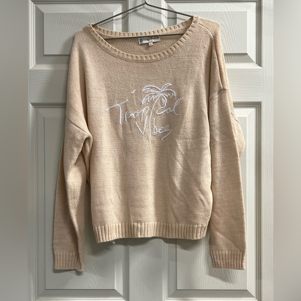 Beachly X Goldfish Kiss Women’s Peach Tropical Vibes Sweater - Size Large - EUC
